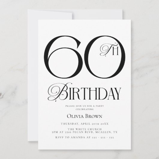Elegant eenvoudig 60e verjaardagsfeest kaart (Voorkant)