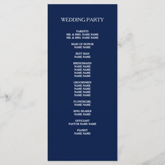 Elegant eenvoudig aangepast huwelijksprogramma programmakaart (Achterkant)