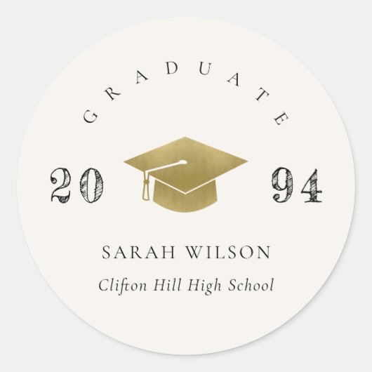 Elegant, eenvoudig Afstuderen Gold Foil met minima Ronde Sticker (Voorkant)