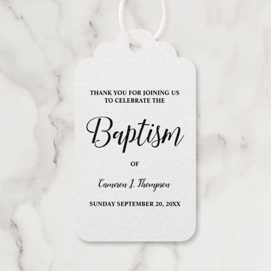 Elegant eenvoudig Baby-doopschrift Cadeaulabels (Achterkant)