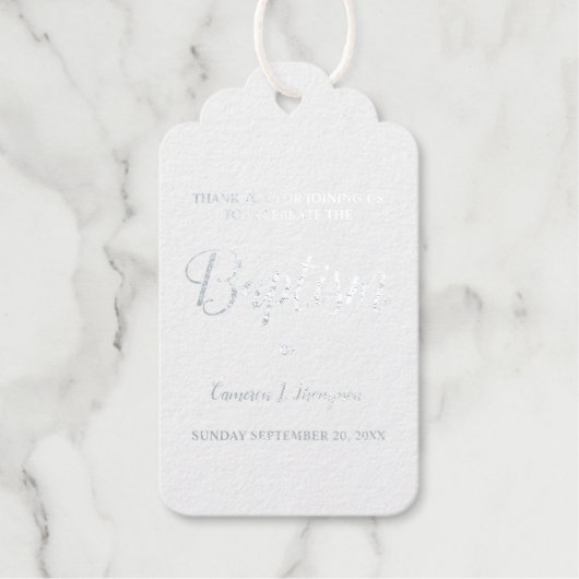 Elegant eenvoudig Baby-doopschrift Cadeaulabels (Voorkant)