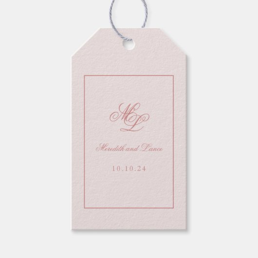 Elegant eenvoudig Bagagelabel roze monogram Cadeaulabel (Voorkant)