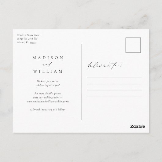 Elegant eenvoudig Bewaar de datum Briefkaart (Achterkant)