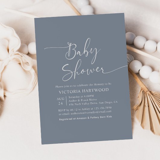 Elegant Eenvoudig Blauw Baby shower Uitnodiging