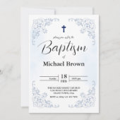 Elegant eenvoudig blauw katholiek doopkruis kaart (Voorkant)