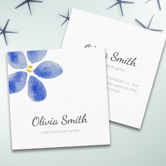 Elegant Eenvoudig Blauw Waterverf Bloemenschoonhei Vierkante Visitekaartje