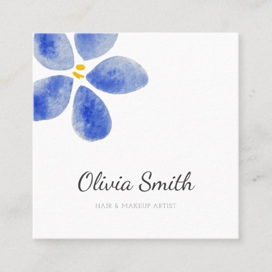 Elegant Eenvoudig Blauw Waterverf Bloemenschoonhei Vierkante Visitekaartje (Voorkant)