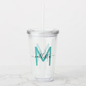 Elegant Eenvoudig Blauwgroen Groen Zwart Monogram Acryl Drinkbeker (Voorkant)