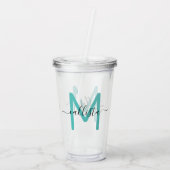Elegant Eenvoudig Blauwgroen Groen Zwart Monogram Acryl Drinkbeker (Achterkant)