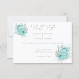 ELEGANT EENVOUDIG BLOEMEN AQUA GLITTER RSVP KAART