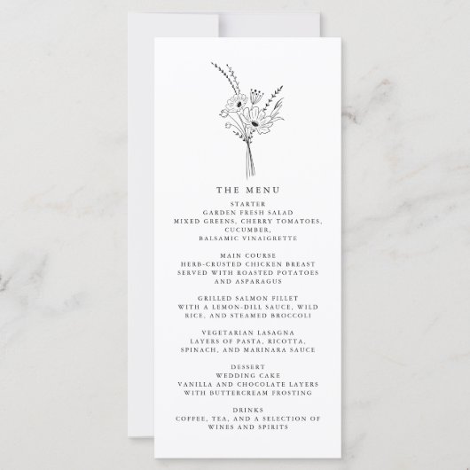 Elegant Eenvoudig Bloemen Bruiloft Receptie Menu (Voorkant)