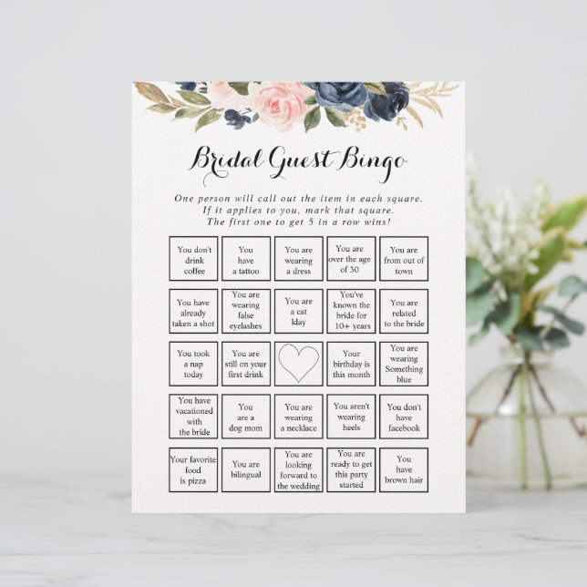 Elegant Eenvoudig Bloemig Bruiloftsgast Bingo Spel (Staand voorkant)