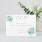 ELEGANT EENVOUDIG BLOEMMOTIEF AQUA GLITTER RSVP KAART (Staand voorkant)