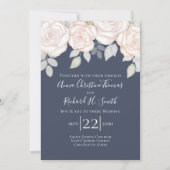 Elegant Eenvoudig Blush Roze Bloemen Navy Blauw Bl Kaart (Voorkant)