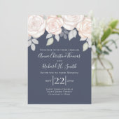 Elegant Eenvoudig Blush Roze Bloemen Navy Blauw Bl Kaart (Staand voorkant)