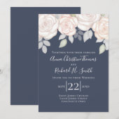 Elegant Eenvoudig Blush Roze Bloemen Navy Blauw Bl Kaart (Voorkant / Achterkant)