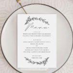 Elegant eenvoudig botanisch bloemenschrift bruilof menu<br><div class="desc">Elegant zwart-wit bloemmenu met eenvoudig script voor botanische tuin bruiloft. Geschikt voor Verjaardag / Jubileum / Repeteerdiner / Vrijgezellenfeest / vrijgezellenfeest.</div>
