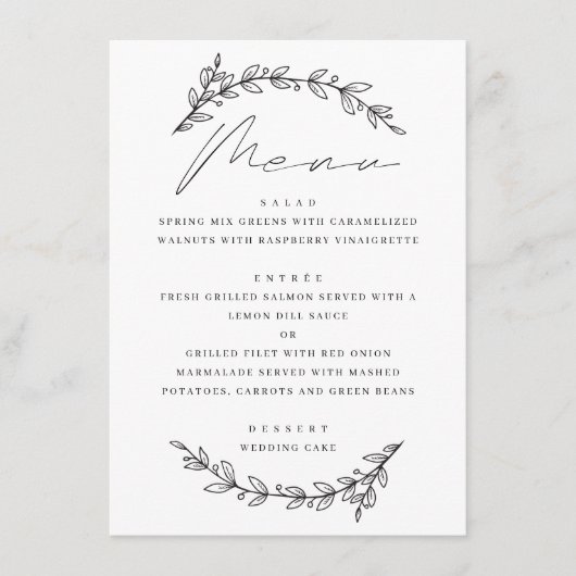 Elegant eenvoudig botanisch bloemenschrift bruilof menu (Voorkant)