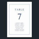 Elegant eenvoudig bruilofttafel-nummer kaart<br><div class="desc">Elegant Simple Wedding Table Number. Dit elegante en minimalistische lijstnummer van de grensbruiloft is voorzien van een dunne blauwe grens voor de marine met blauw marinekaart en script. Overeenkomende objecten bevinden zich in de 'Klassieke grens'-bruiloft van de marine.</div>