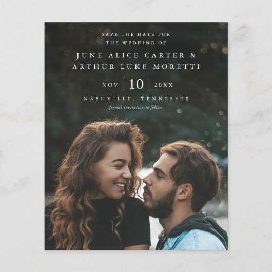 Elegant Eenvoudig Budget Foto Bruiloft Save the Da (Voorkant)