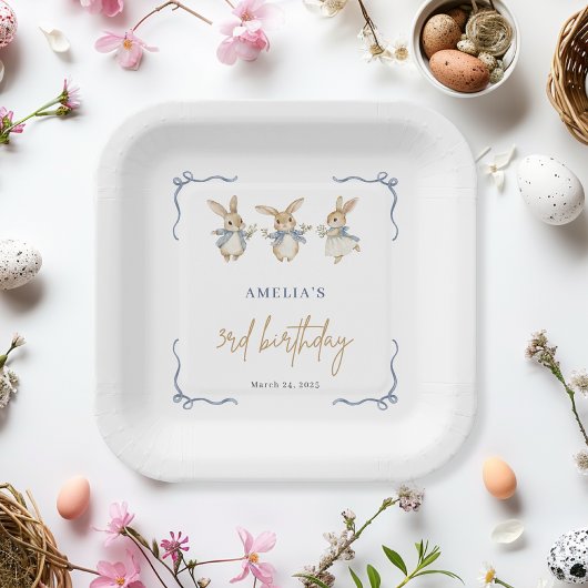 Elegant Eenvoudig Bunny Kind Pasen 3e Verjaardagsf Papieren Bordje