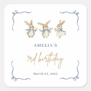 Elegant Eenvoudig Bunny Kind Pasen 3e Verjaardagsf Vierkante Sticker