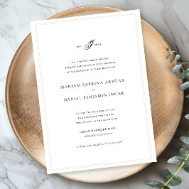 Elegant Eenvoudig Calligrafie Monogram Wit Bruilof Kaart