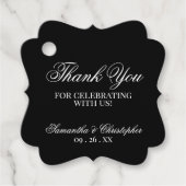 Elegant eenvoudig chic zwart dank u bruiloft bedankjes labels (Voorkant)