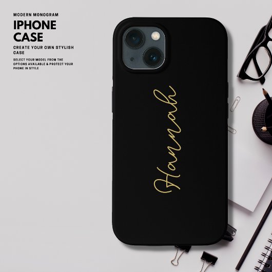 Elegant Eenvoudig Chique Zwart en Goud Script Mono Case-Mate iPhone Case