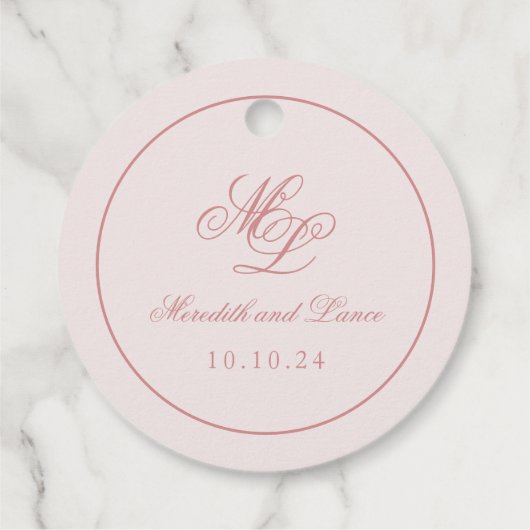 Elegant Eenvoudig Cirkel Roze Monogram Label (Achterkant)