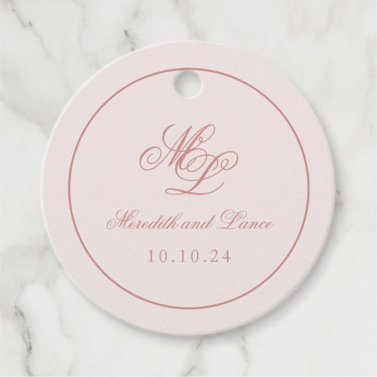 Elegant Eenvoudig Cirkel Roze Monogram Label (Voorkant)
