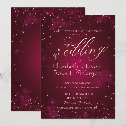 Elegant Eenvoudig Confetti Rood Huwelijk Kaart (Voorkant / Achterkant)