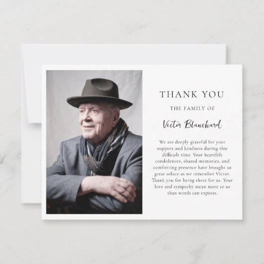 Elegant & eenvoudig dank u begrafenisfoto bedankkaart (Voorkant)