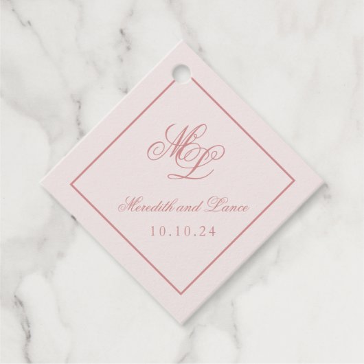 Elegant Eenvoudig Diamant Roze Monogram Label (Voorkant)
