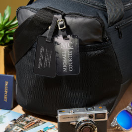 Elegant eenvoudig donker bos Monogrammus personali Bagagelabel