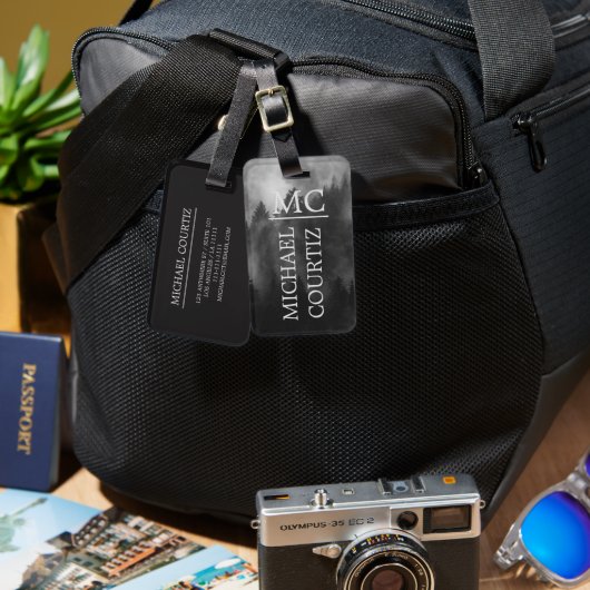 Elegant eenvoudig donker bos Monogrammus personali Bagagelabel (Voorkant /achterkant)