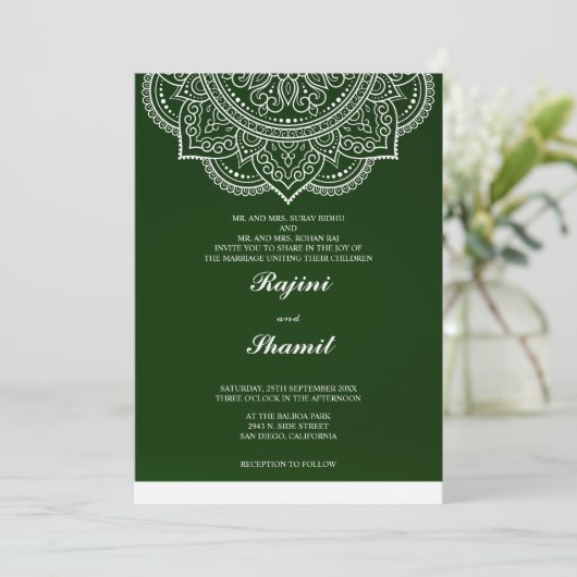 Elegant eenvoudig Emerald Groen Paisley Indisch Hi Kaart (Staand voorkant)