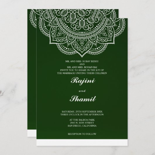 Elegant eenvoudig Emerald Groen Paisley Indisch Hi Kaart (Voorkant / Achterkant)