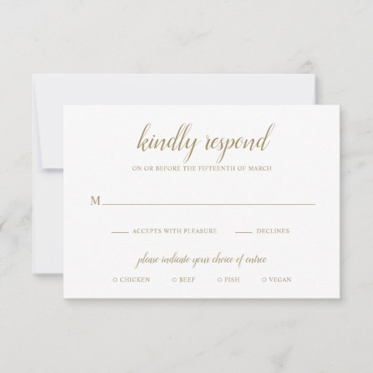 Elegant Eenvoudig formeel Manuscript Gold Wedding RSVP Kaartje (Voorkant)
