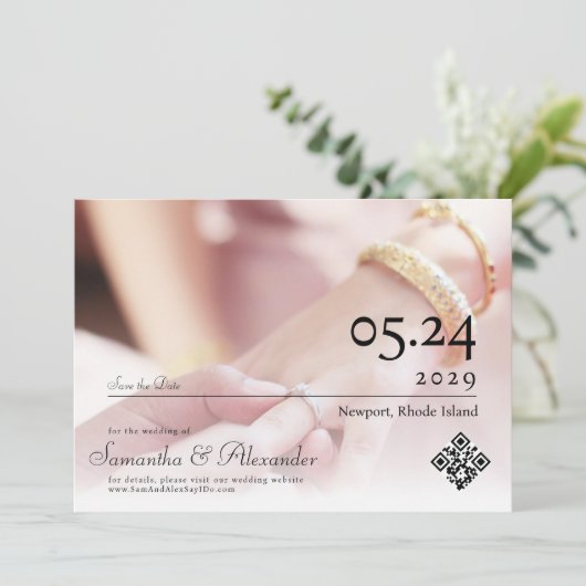 Elegant Eenvoudig Formeel Script Unieke Foto Bruil Save The Date (Staand voorkant)
