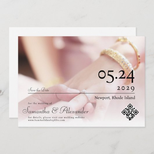 Elegant Eenvoudig Formeel Script Unieke Foto Bruil Save The Date (Voorkant / Achterkant)