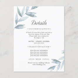 Elegant Eenvoudig gebladerte. Botanische bruiloft  Informatiekaartje