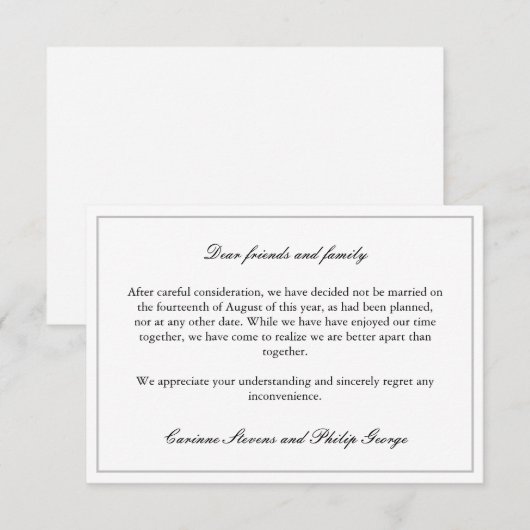 Elegant eenvoudig gebroken Verloving afgelast brui Kaart (Voorkant / Achterkant)