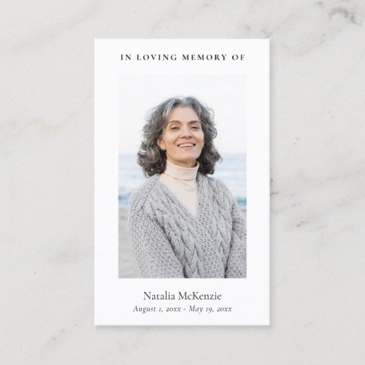 Elegant & Eenvoudig Gedenkfoto Uitvaartgebed Visitekaartje (Voorkant)