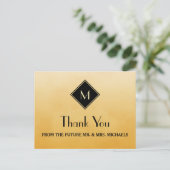 Elegant eenvoudig geel met gouden monogram Dank u Briefkaart (Staand voorkant)