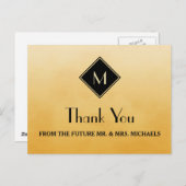 Elegant eenvoudig geel met gouden monogram Dank u Briefkaart (Voorkant / Achterkant)