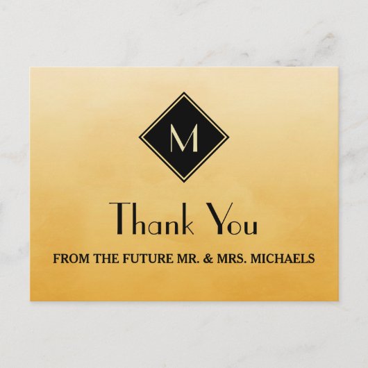 Elegant eenvoudig geel met gouden monogram Dank u Briefkaart (Voorkant)