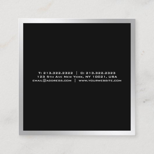 Elegant Eenvoudig Gewoon Modern Zilver Professione Vierkante Visitekaartje (Achterkant)
