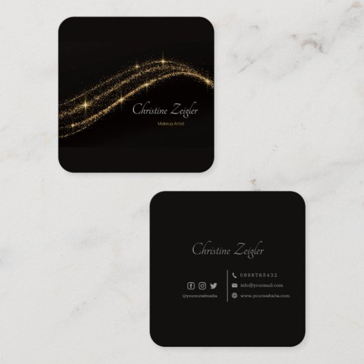 Elegant eenvoudig Gold glitter modern zwart Chic B Vierkante Visitekaartje (Voorkant / Achterkant)