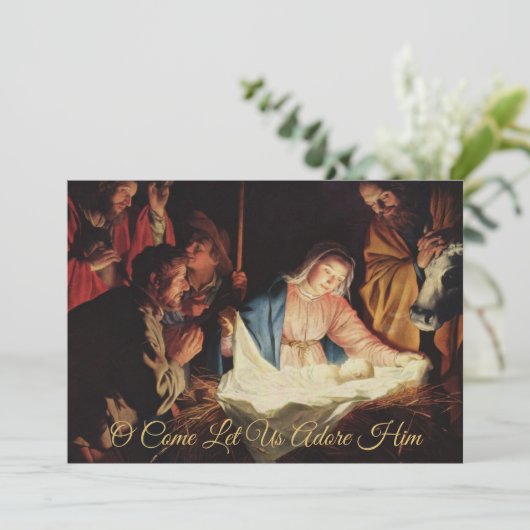Elegant Eenvoudig Gold Nativiteit Religieuze Kerst Feestdagenkaart (Staand voorkant)